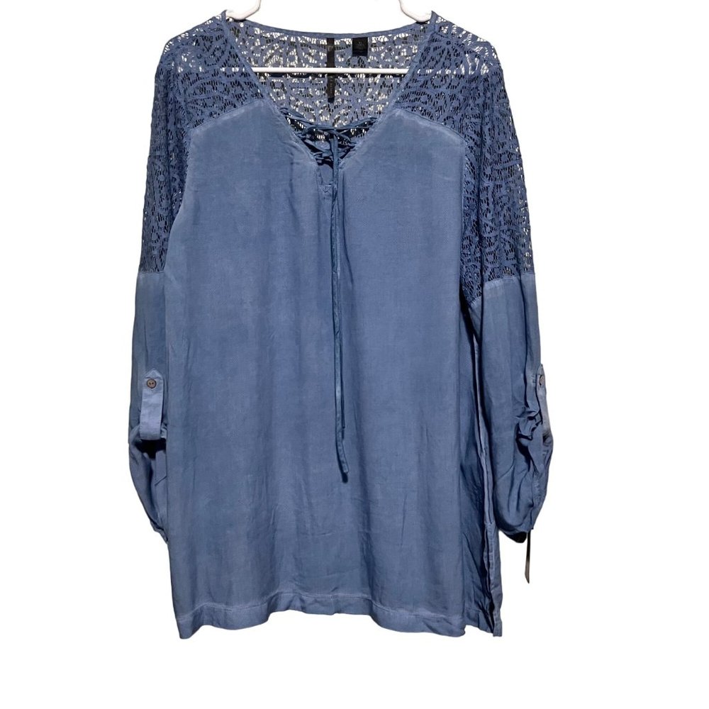 Skye's the Limit Women Blue Blouse Long Sleeve Roll tab Tunic Top Size XL